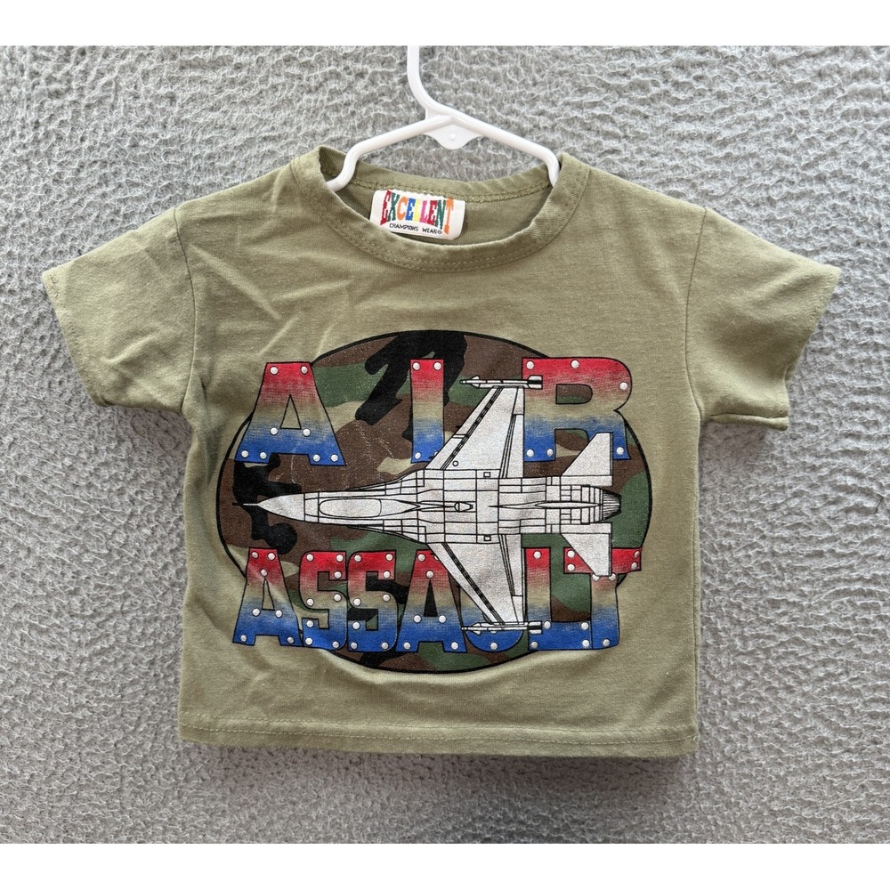 Vintage Excellent Shirt Boys Toddler 1T Green Crewneck Camo Graphic Tee 90s Y2K